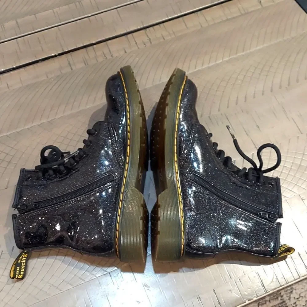 Dr. Martens Black Glitter 1460 Moto Boots Sz 4
